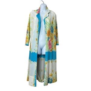 Vintage 70’s Garden Print Long‎ Mesh Open Robe Duster Size Small *flaw